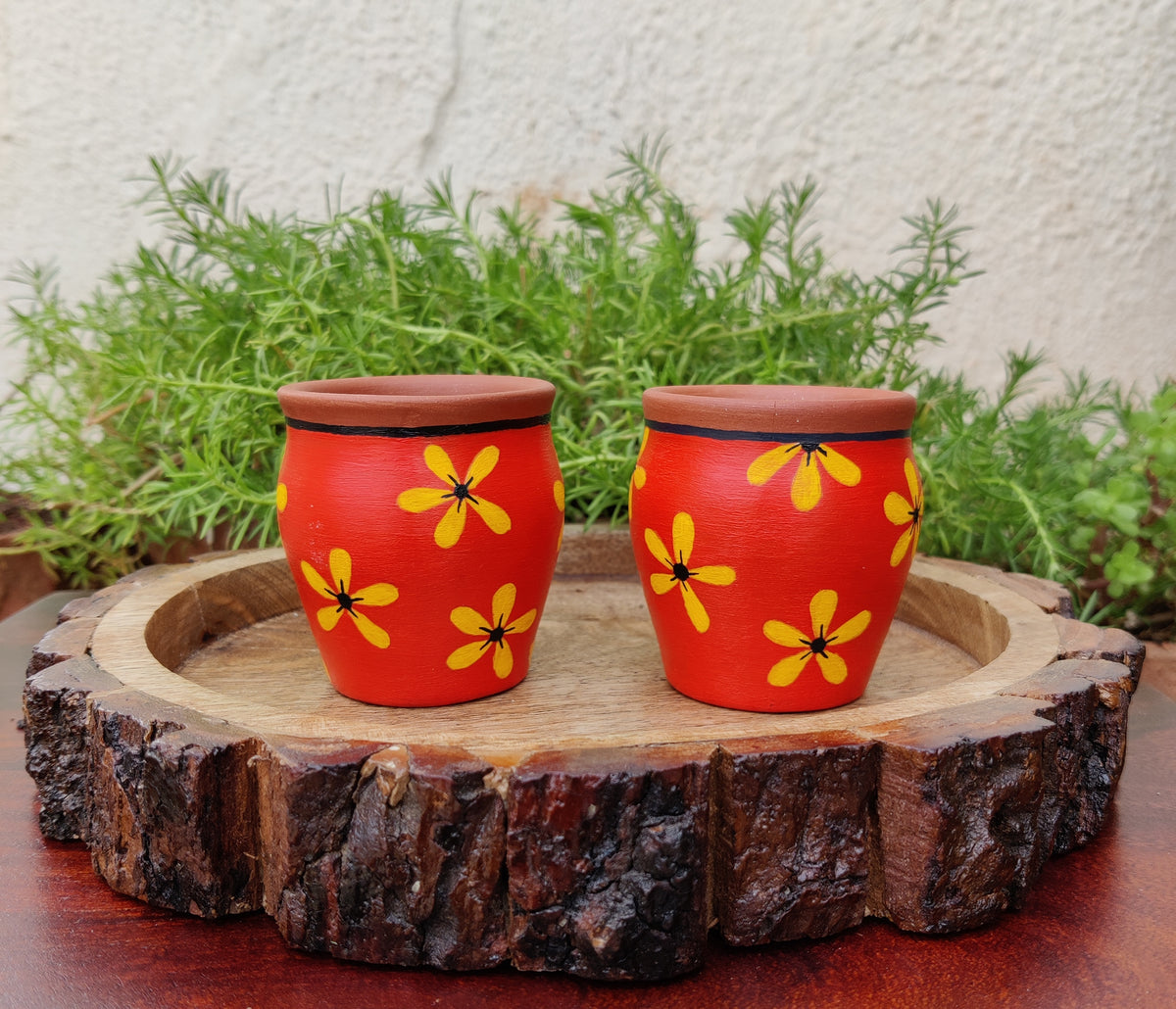 Red floral kulhads set of six