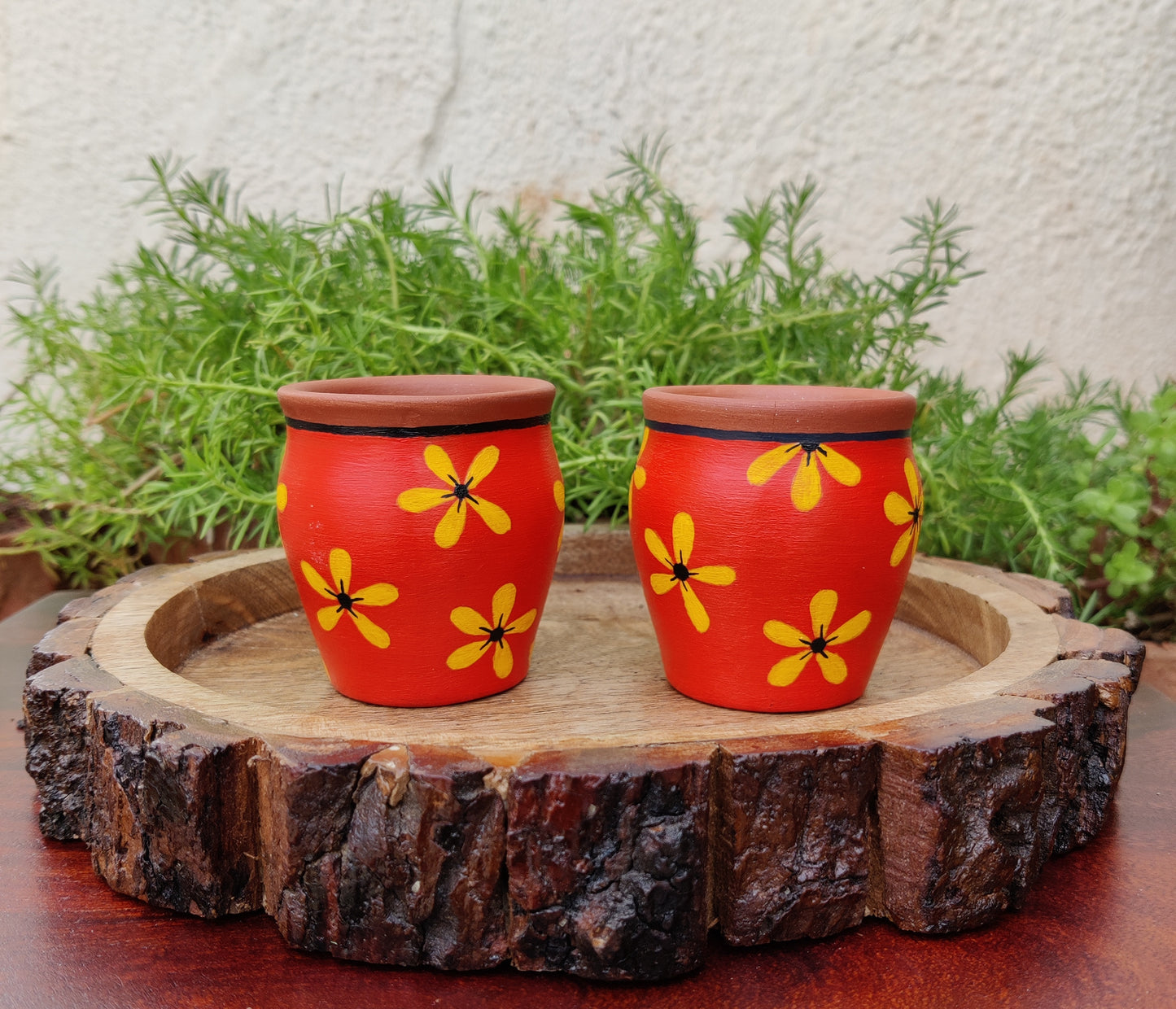 Red floral kulhads set of six